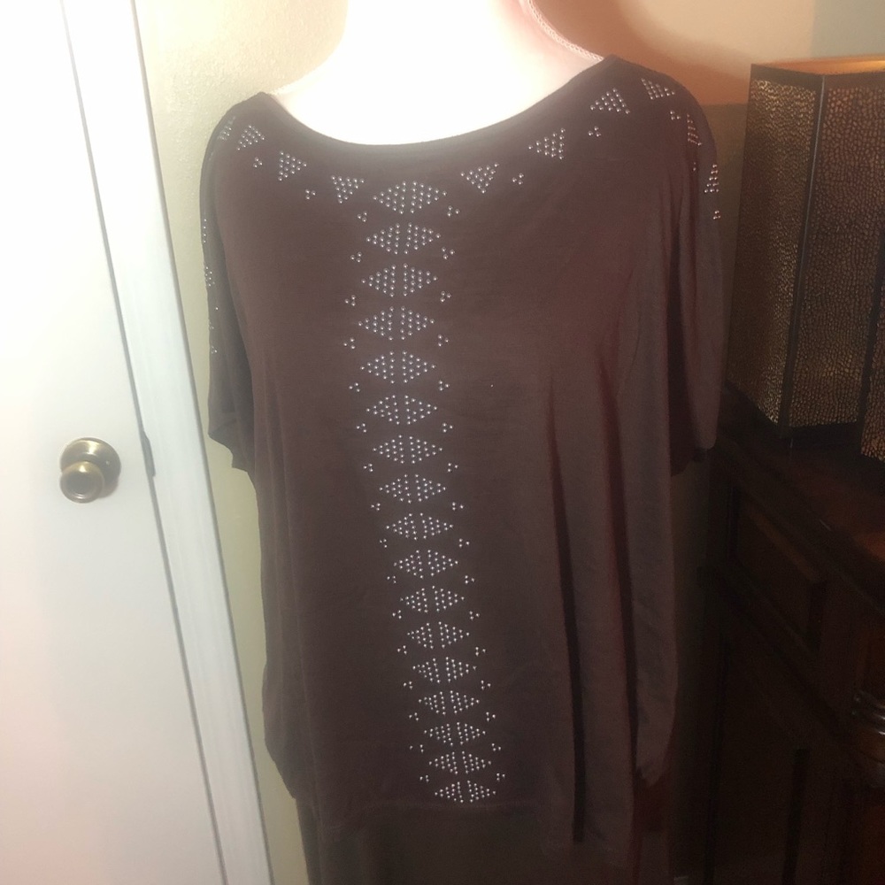 {Cato} Plus Size Brown Studded Top